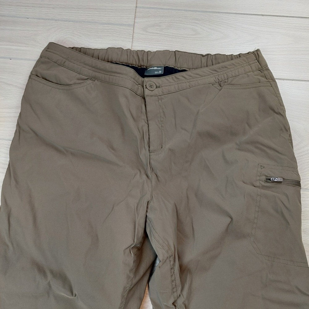 Eddie Bauer Fleece Lined Pants Womens XL Olive Green Straight Leg Outdoor Hiking - Picture 2 of 11